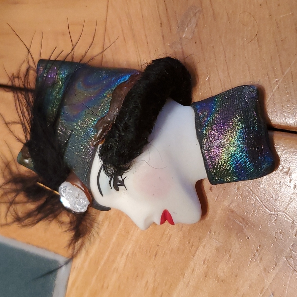 Porcelain Woman Face Brooch